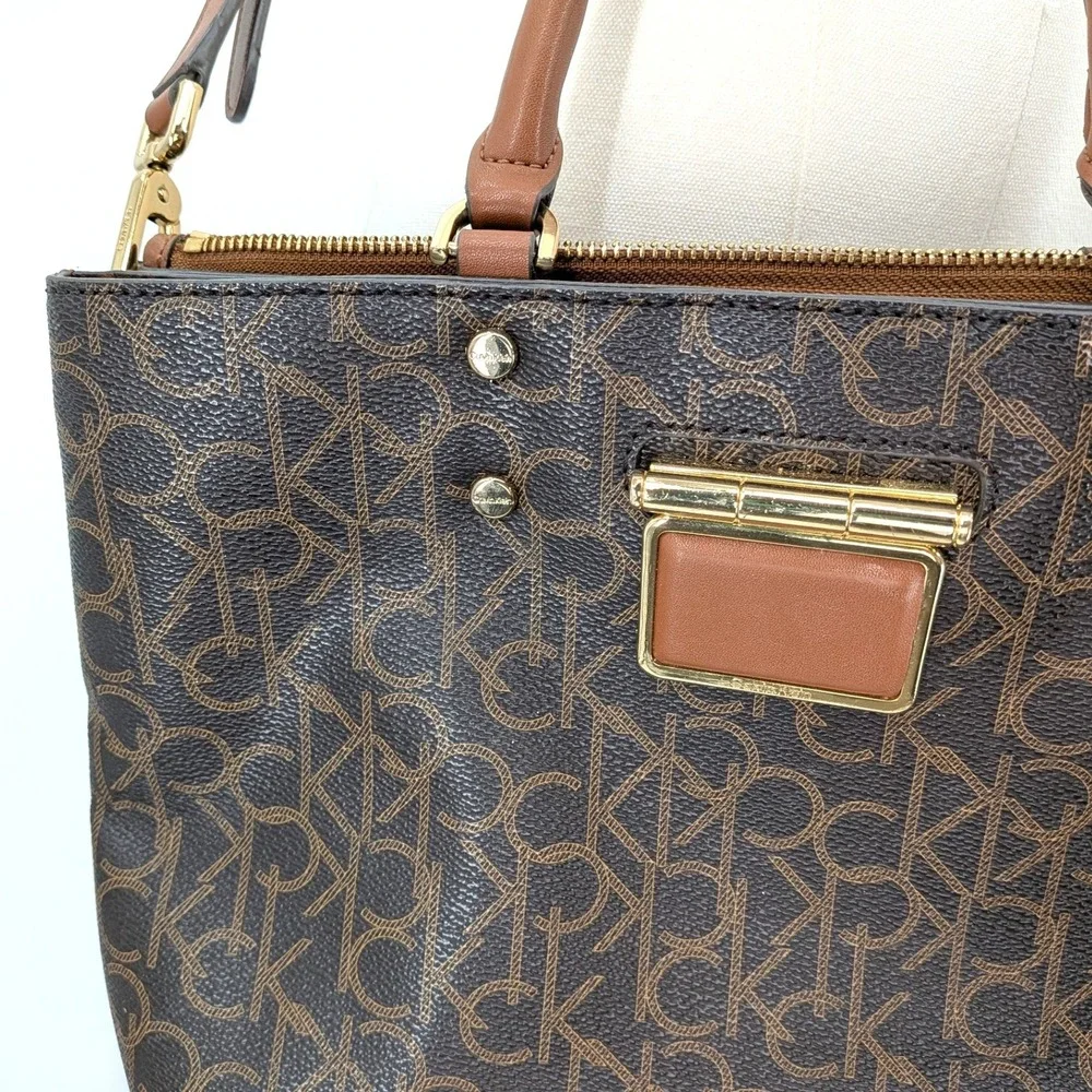 Calvin Klein Monogram Satchel Shoulder Bag Brown‎ Logo Crossbody